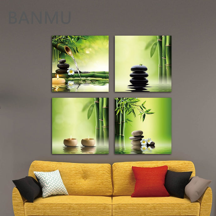 Modern 4 Panel Bamboo Canvas