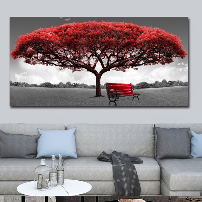 Modern Red Money Tree Canvas (60x120cm)