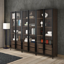 Load image into Gallery viewer, Wooden Shelf and Iron Bookcase with Drawers